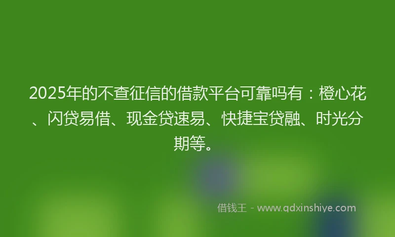 2025年的不查征信的借款平台可靠吗有：橙心花、闪贷易借、现金贷速易、快捷宝贷融、时光分期等。