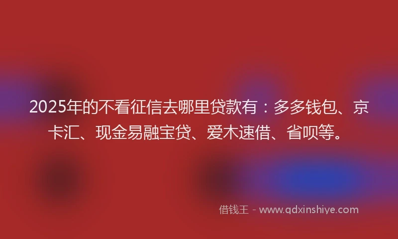 2025年的不看征信去哪里贷款有：多多钱包、京卡汇、现金易融宝贷、爱木速借、省呗等。