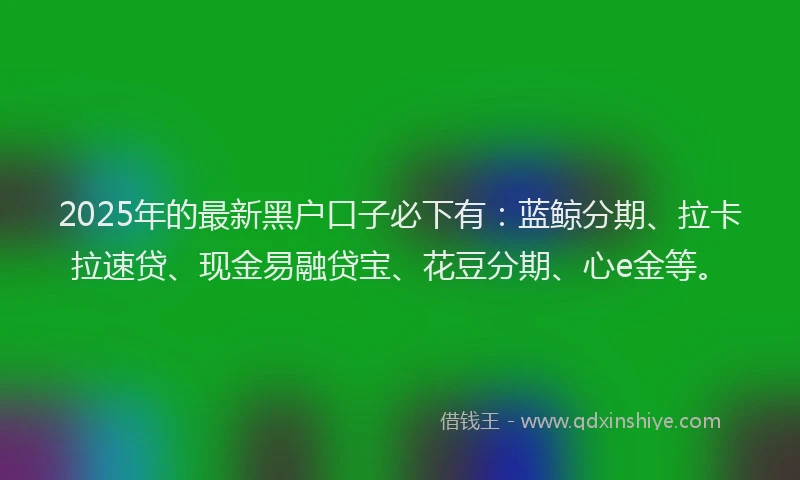 2025年的最新黑户口子必下有：蓝鲸分期、拉卡拉速贷、现金易融贷宝、花豆分期、心e金等。
