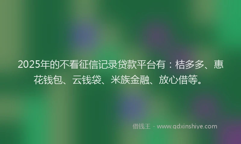 2025年的不看征信记录贷款平台有：桔多多、惠花钱包、云钱袋、米族金融、放心借等。
