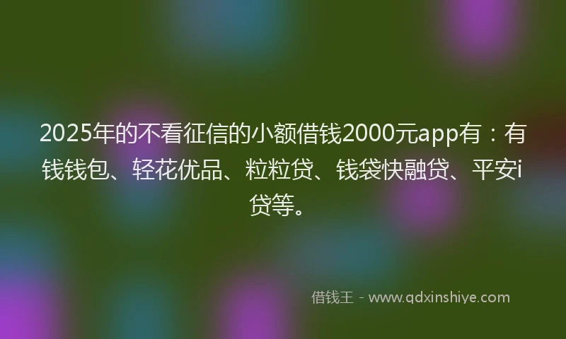 2025年的不看征信的小额借钱2000元app有：有钱钱包、轻花优品、粒粒贷、钱袋快融贷、平安i贷等。