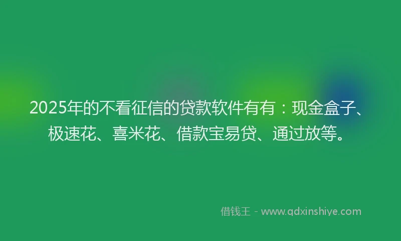 2025年的不看征信的贷款软件有有：现金盒子、极速花、喜米花、借款宝易贷、通过放等。