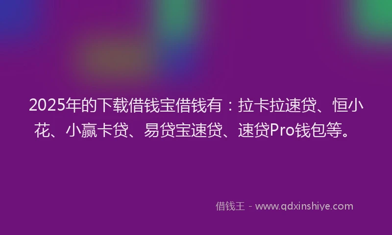 2025年的下载借钱宝借钱有：拉卡拉速贷、恒小花、小赢卡贷、易贷宝速贷、速贷Pro钱包等。