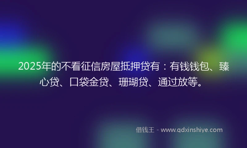 2025年的不看征信房屋抵押贷有：有钱钱包、臻心贷、口袋金贷、珊瑚贷、通过放等。