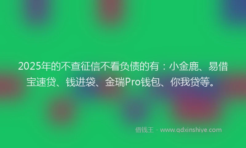2025年的不查征信不看负债的有：小金鹿、易借宝速贷、钱进袋、金瑞Pro钱包、你我贷等。