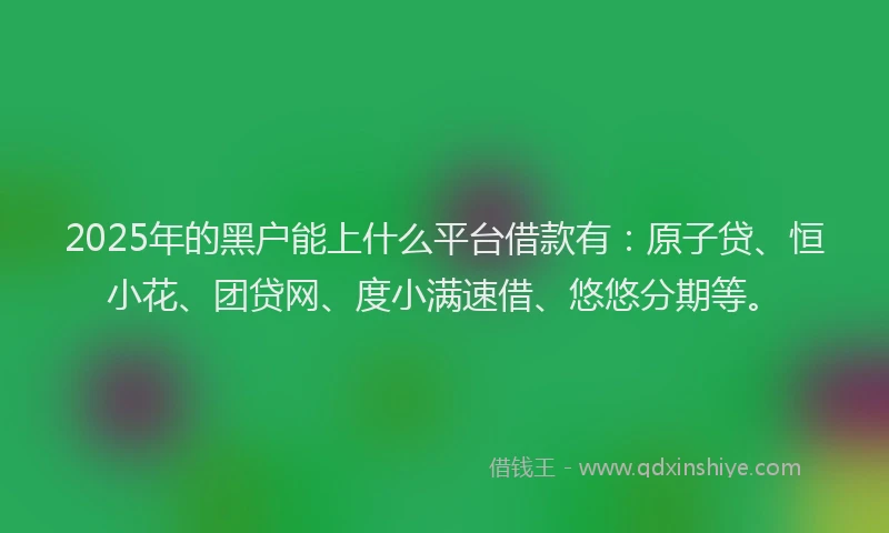 2025年的黑户能上什么平台借款有：原子贷、恒小花、团贷网、度小满速借、悠悠分期等。