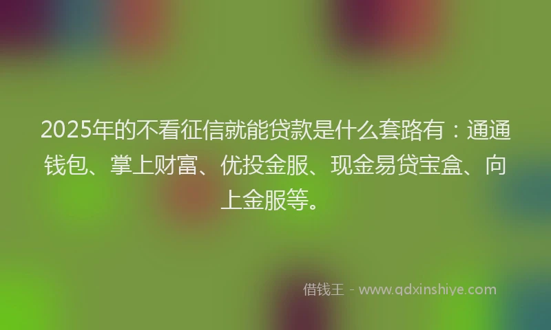 2025年的不看征信就能贷款是什么套路有：通通钱包、掌上财富、优投金服、现金易贷宝盒、向上金服等。