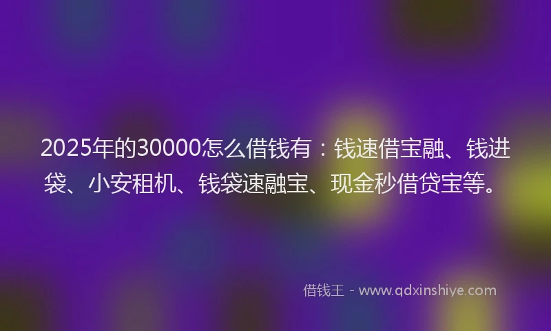 2025年的30000怎么借钱有：钱速借宝融、钱进袋、小安租机、钱袋速融宝、现金秒借贷宝等。