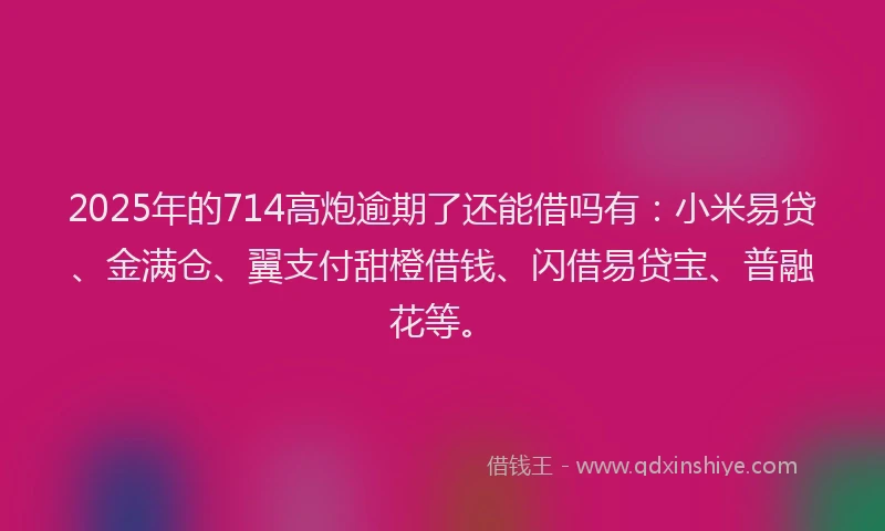2025年的714高炮逾期了还能借吗有：小米易贷、金满仓、翼支付甜橙借钱、闪借易贷宝、普融花等。