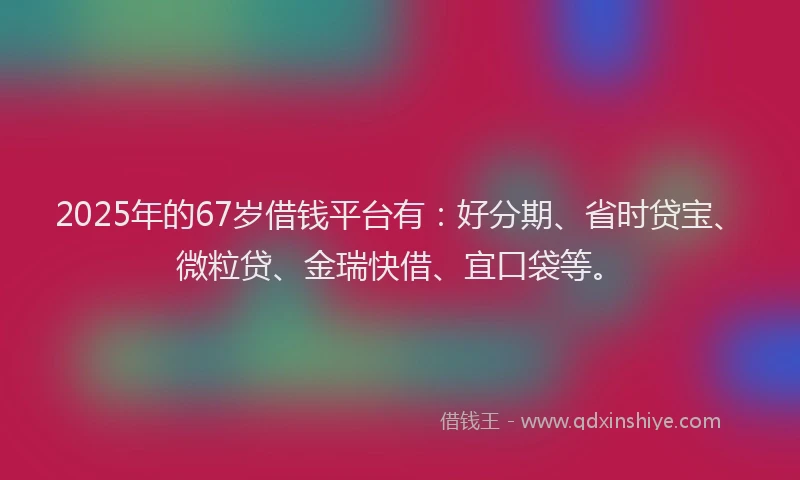 2025年的67岁借钱平台有：好分期、省时贷宝、微粒贷、金瑞快借、宜口袋等。