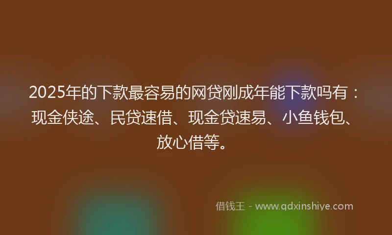 2025年的下款最容易的网贷刚成年能下款吗有：现金侠途、民贷速借、现金贷速易、小鱼钱包、放心借等。