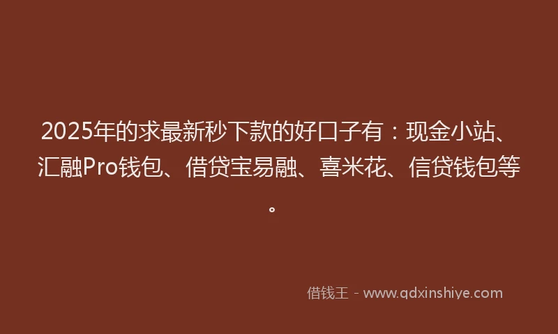 2025年的求最新秒下款的好口子有：现金小站、汇融Pro钱包、借贷宝易融、喜米花、信贷钱包等。