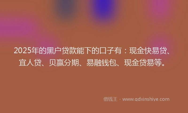 2025年的黑户贷款能下的口子有：现金快易贷、宜人贷、贝赢分期、易融钱包、现金贷易等。