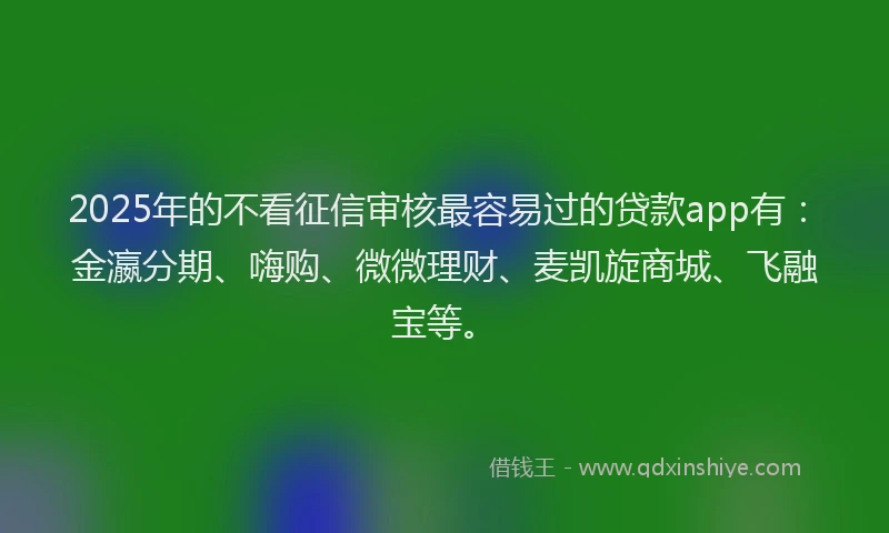 2025年的不看征信审核最容易过的贷款app有：金瀛分期、嗨购、微微理财、麦凯旋商城、飞融宝等。