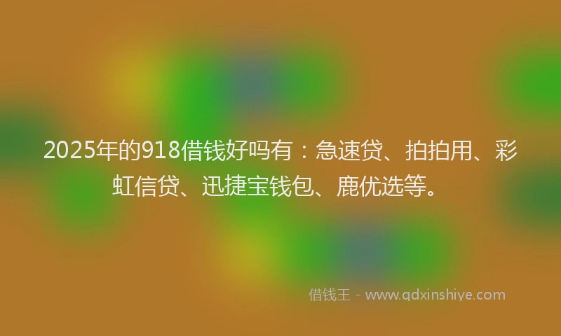 2025年的918借钱好吗有：急速贷、拍拍用、彩虹信贷、迅捷宝钱包、鹿优选等。