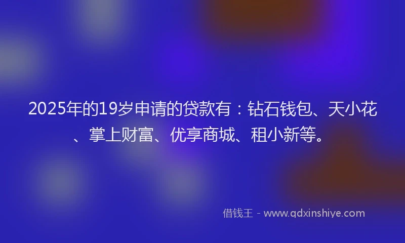 2025年的19岁申请的贷款有：钻石钱包、天小花、掌上财富、优享商城、租小新等。