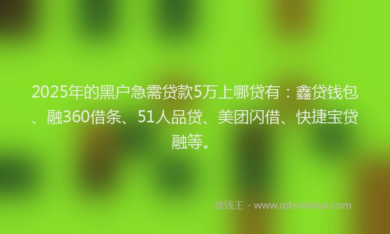 2025年的黑户急需贷款5万上哪贷有：鑫贷钱包、融360借条、51人品贷、美团闪借、快捷宝贷融等。