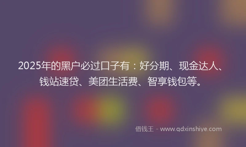 2025年的黑户必过口子有：好分期、现金达人、钱站速贷、美团生活费、智享钱包等。