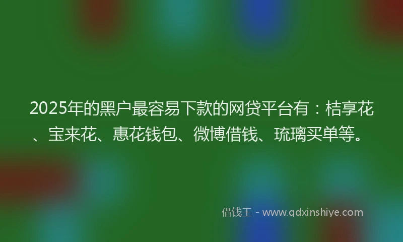 2025年的黑户最容易下款的网贷平台有：桔享花、宝来花、惠花钱包、微博借钱、琉璃买单等。