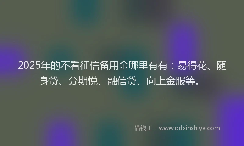2025年的不看征信备用金哪里有有：易得花、随身贷、分期悦、融信贷、向上金服等。