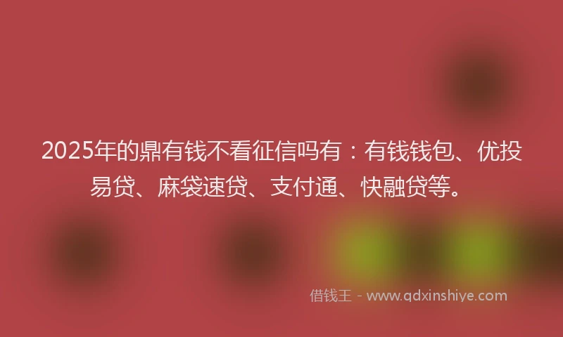 2025年的鼎有钱不看征信吗有：有钱钱包、优投易贷、麻袋速贷、支付通、快融贷等。