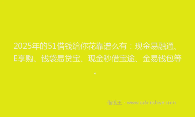 2025年的51借钱给你花靠谱么有：现金易融通、E享购、钱袋易贷宝、现金秒借宝途、金易钱包等。