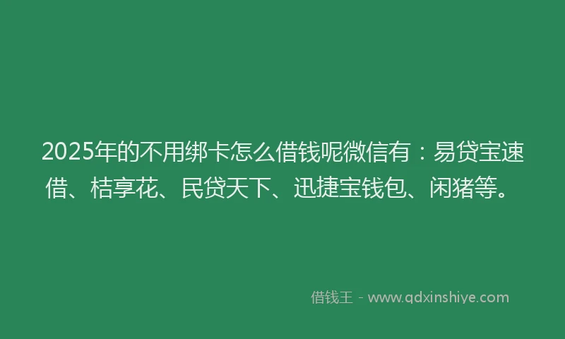 2025年的不用绑卡怎么借钱呢微信有：易贷宝速借、桔享花、民贷天下、迅捷宝钱包、闲猪等。