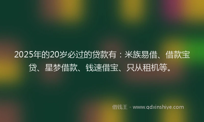 2025年的20岁必过的贷款有：米族易借、借款宝贷、星梦借款、钱速借宝、只从租机等。