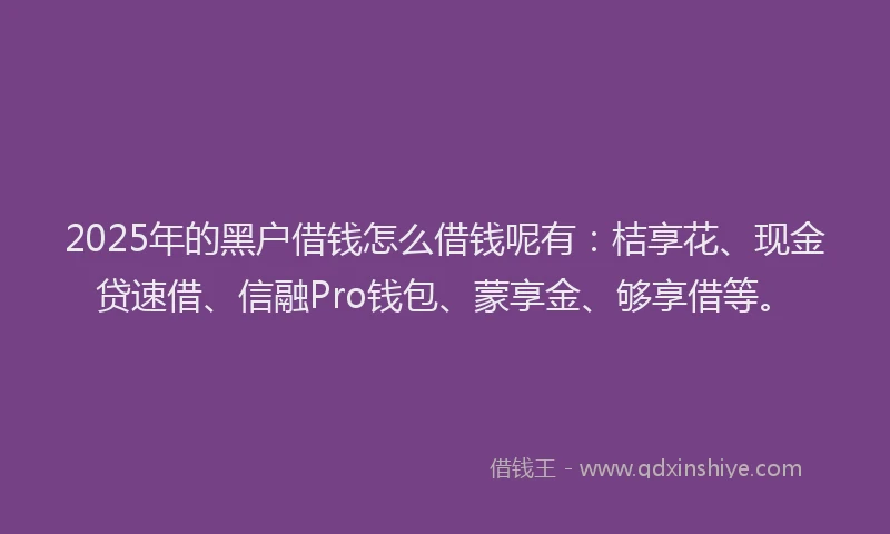 2025年的黑户借钱怎么借钱呢有：桔享花、现金贷速借、信融Pro钱包、蒙享金、够享借等。