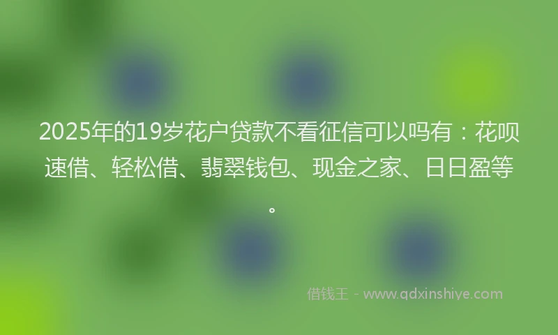2025年的19岁花户贷款不看征信可以吗有：花呗速借、轻松借、翡翠钱包、现金之家、日日盈等。