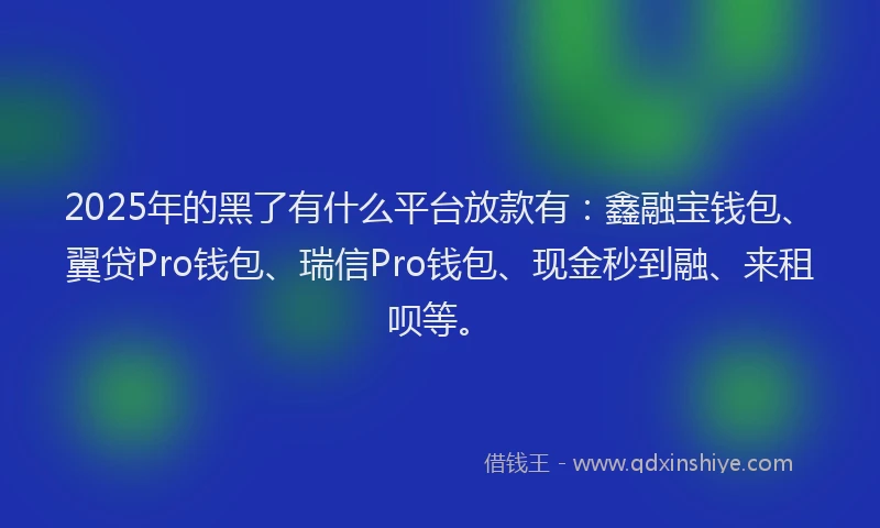 2025年的黑了有什么平台放款有：鑫融宝钱包、翼贷Pro钱包、瑞信Pro钱包、现金秒到融、来租呗等。