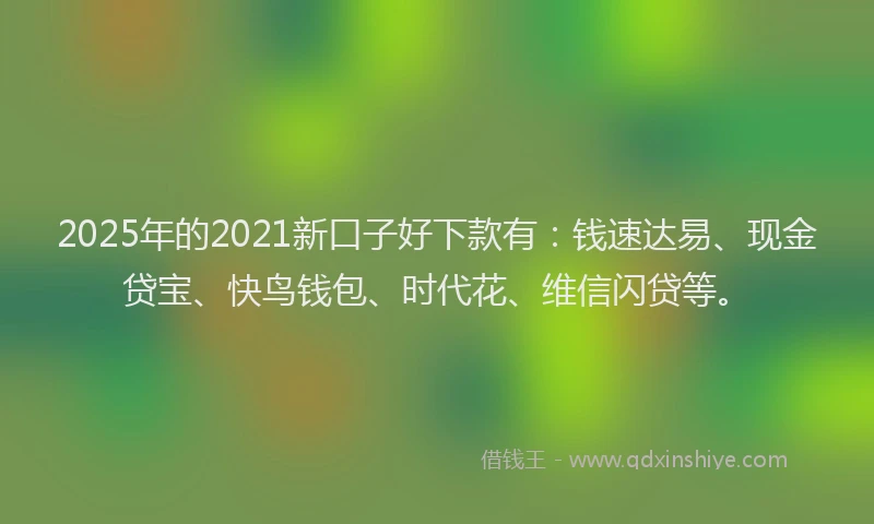 2025年的2021新口子好下款有：钱速达易、现金贷宝、快鸟钱包、时代花、维信闪贷等。
