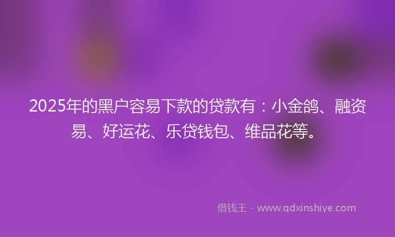 2025年的黑户容易下款的贷款有：小金鸽、融资易、好运花、乐贷钱包、维品花等。