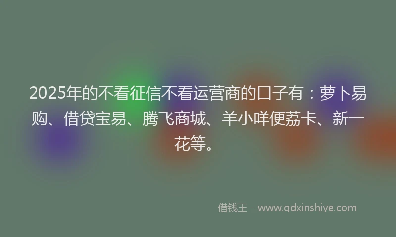 2025年的不看征信不看运营商的口子有：萝卜易购、借贷宝易、腾飞商城、羊小咩便荔卡、新一花等。