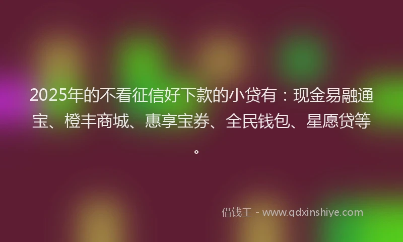2025年的不看征信好下款的小贷有:现金易融通宝、橙丰商城、惠享宝券、全民钱包、星愿贷等。