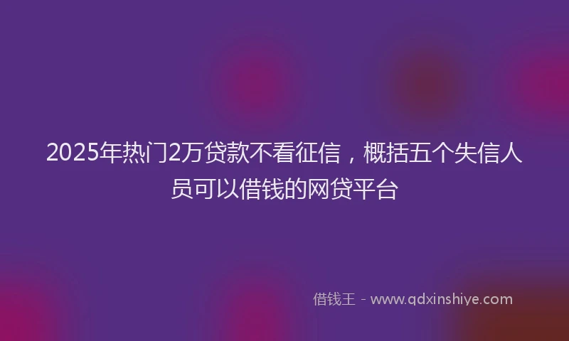 2025年热门2万贷款不看征信，概括五个失信人员可以借钱的网贷平台