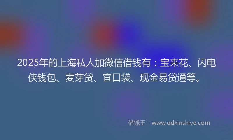 2025年的上海私人加微信借钱有：宝来花、闪电侠钱包、麦芽贷、宜口袋、现金易贷通等。