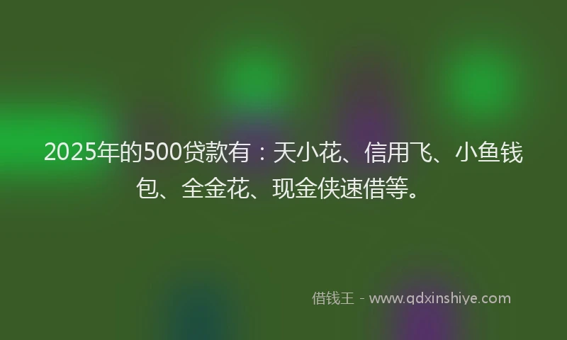 2025年的500贷款有：天小花、信用飞、小鱼钱包、全金花、现金侠速借等。