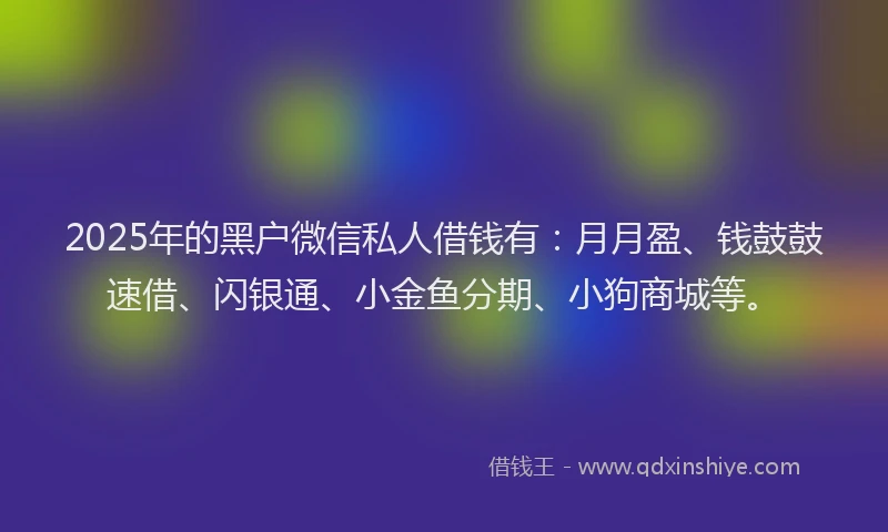 2025年的黑户微信私人借钱有：月月盈、钱鼓鼓速借、闪银通、小金鱼分期、小狗商城等。