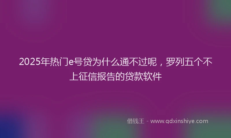 2025年热门e号贷为什么通不过呢，罗列五个不上征信报告的贷款软件