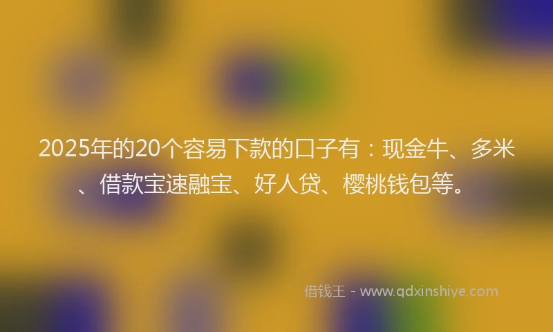2025年的20个容易下款的口子有：现金牛、多米、借款宝速融宝、好人贷、樱桃钱包等。