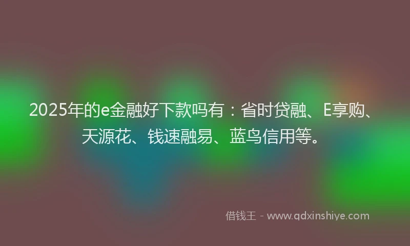 2025年的e金融好下款吗有：省时贷融、E享购、天源花、钱速融易、蓝鸟信用等。