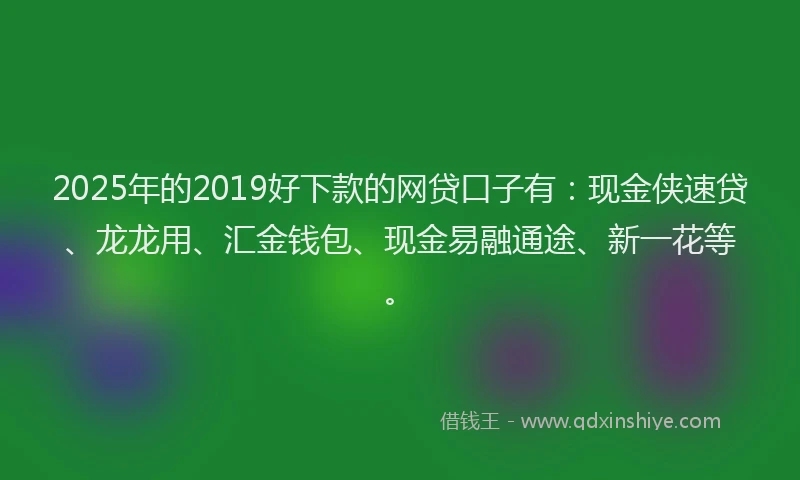 2025年的2019好下款的网贷口子有：现金侠速贷、龙龙用、汇金钱包、现金易融通途、新一花等。