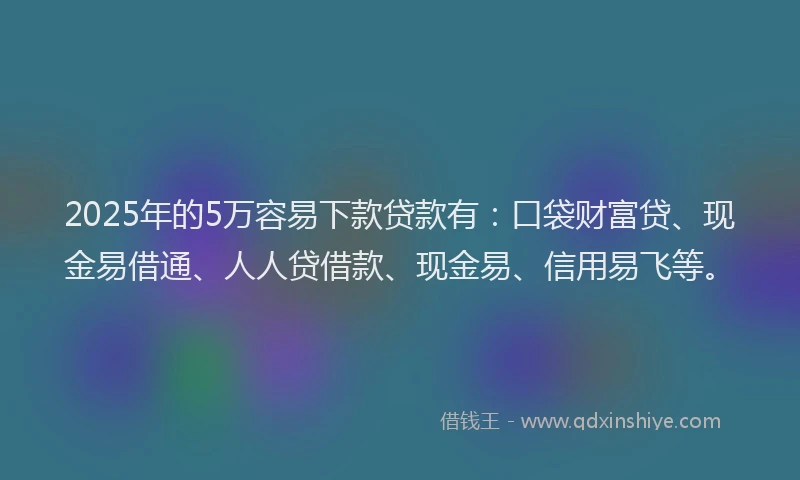 2025年的5万容易下款贷款有：口袋财富贷、现金易借通、人人贷借款、现金易、信用易飞等。