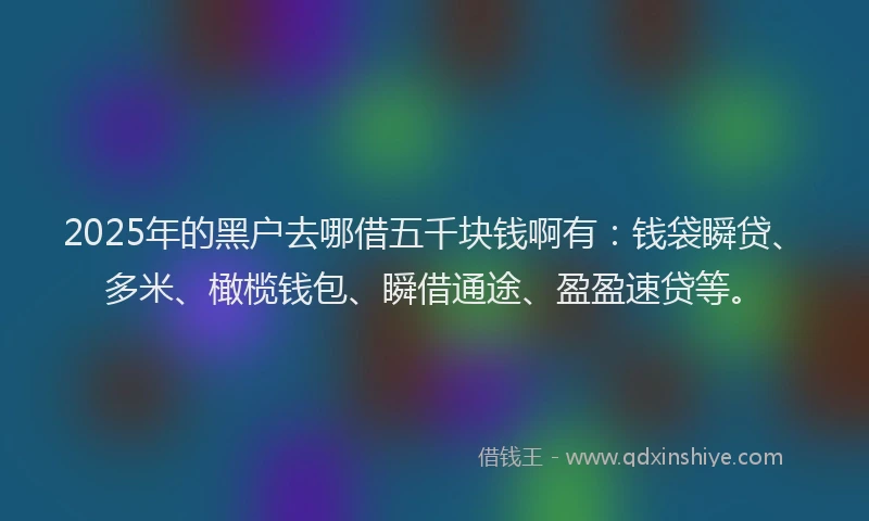2025年的黑户去哪借五千块钱啊有：钱袋瞬贷、多米、橄榄钱包、瞬借通途、盈盈速贷等。