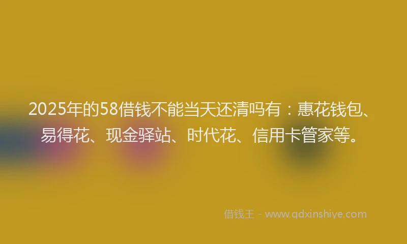 2025年的58借钱不能当天还清吗有：惠花钱包、易得花、现金驿站、时代花、信用卡管家等。