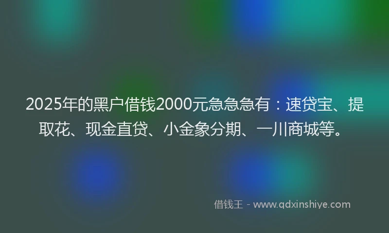 2025年的黑户借钱2000元急急急有：速贷宝、提取花、现金直贷、小金象分期、一川商城等。