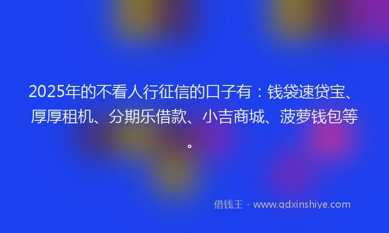 2025年的不看人行征信的口子有：钱袋速贷宝、厚厚租机、分期乐借款、小吉商城、菠萝钱包等。