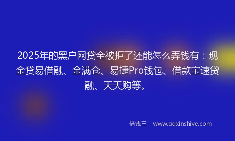 2025年的黑户网贷全被拒了还能怎么弄钱有：现金贷易借融、金满仓、易捷Pro钱包、借款宝速贷融、天天购等。