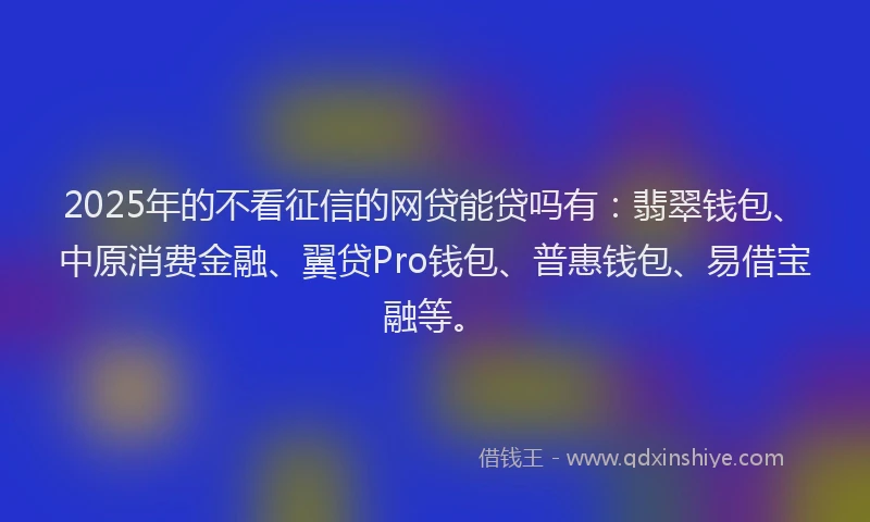 2025年的不看征信的网贷能贷吗有：翡翠钱包、中原消费金融、翼贷Pro钱包、普惠钱包、易借宝融等。